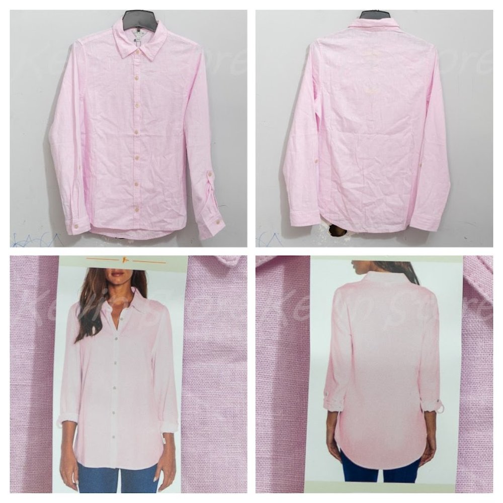 Pink NWT Orvis Ladies Long Sleeve Linen Blend Top